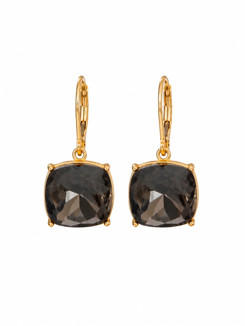 Christian Siriano Gold Lever-Back Earrings with Smoky Gray Cushion Stones